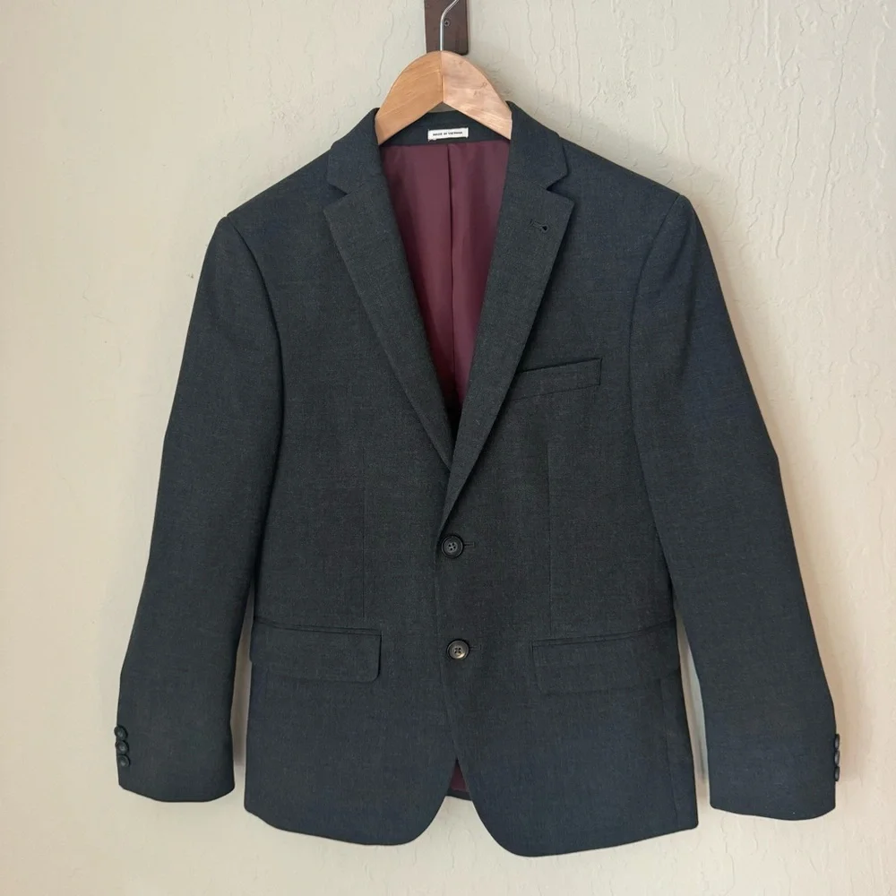 JOSEPH ABBOUD Boys 2 Button Blazer Charcoal Grey Wrinkle Resistant Size 14 - Picture 12 of 16